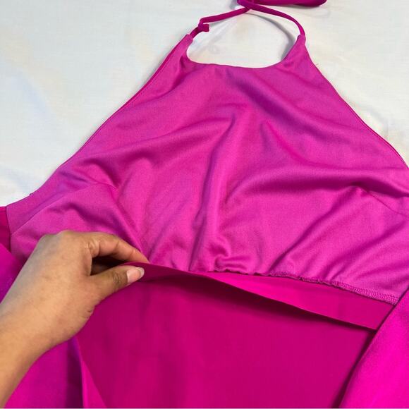 DO+BE Women's Medium Hot Pink Barbiecore Crop Halter Top Ties Around Back Shirt - Picture 5 of 7